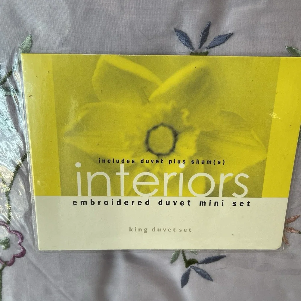 Vtg Interiors King Size Duvet Mini Set Lavender Embroidered Floral NEW NIP NOS